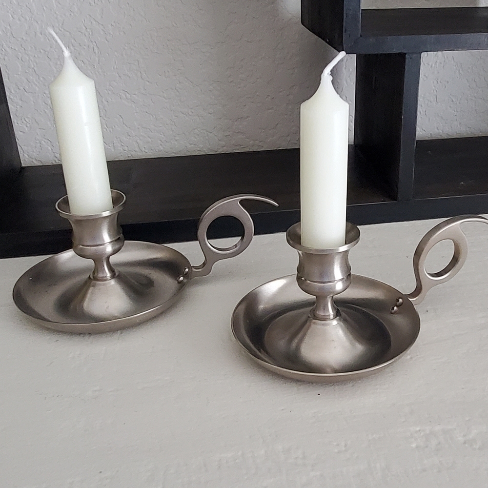Vintage Early American Pewter Candle Stick Holders, Set of 2, EUC - Picture 2 of 15